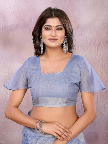 Graceful Floral Zari Linen Blend Saree – Lightweight & Elegant Saree for Daily, Office, and Festive - Image 3