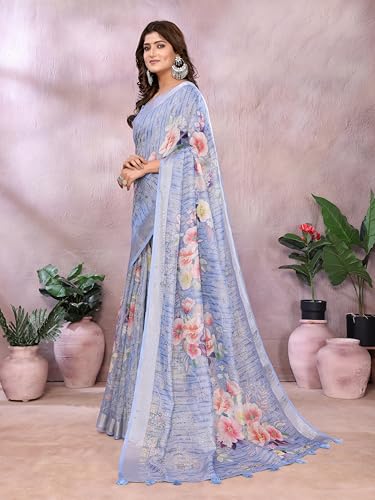 Graceful Floral Zari Linen Blend Saree – Lightweight & Elegant Saree for Daily, Office, and Festive - Image 7