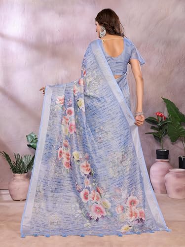 Graceful Floral Zari Linen Blend Saree – Lightweight & Elegant Saree for Daily, Office, and Festive - Image 2