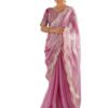 Satrani Women's Tissue Silk Dyed Sequin Embroidery & Scollped Border Festive Saree with Unstitched Blouse Piece (4218S6633NA_Pink)