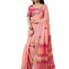 Satrani Women's Linen Printed & Zari Border Ready To Wear With Pocket Saree with Unstitched Blouse Piece (45RS415_Peach)