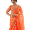 SIRIL Women's Tissue Soft Silk Embroidered Saree With Unstitched Blouse (4218S6640_Orange)
