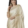 AKHILAM Women's Off White Satin Silk Ethnic Motif Woven Design Saree With Unstitched Blouse (ARYA4405_FL)