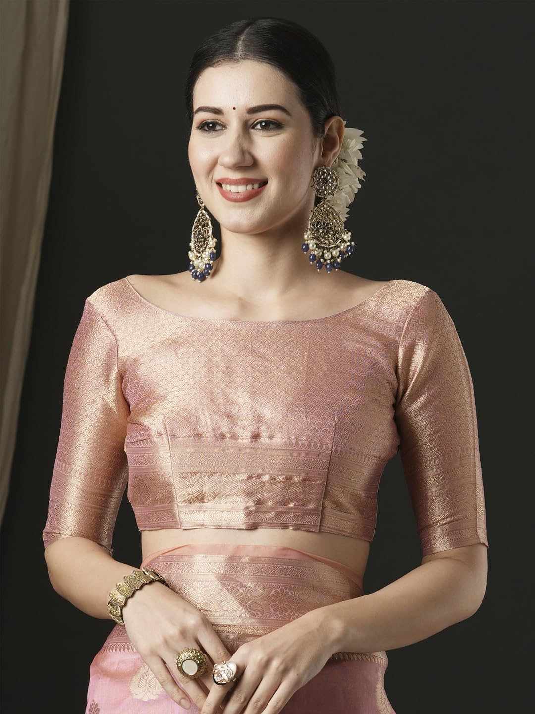 AKHILAM Women's Organza Ethnic Motif Woven Design Saree With Unstitched Blouse Piece(Pink_UNATI3004_AC) - Image 2