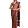 AKHILAM Women's Maroon Pure Crepe Striped Printed Saree With Unstitched Blouse Piece (NORAJRK110_HS)