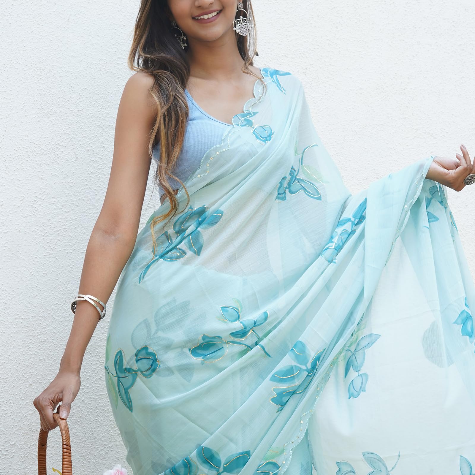 TEEJH Springtime Serenity Chiffon Saree - Image 6