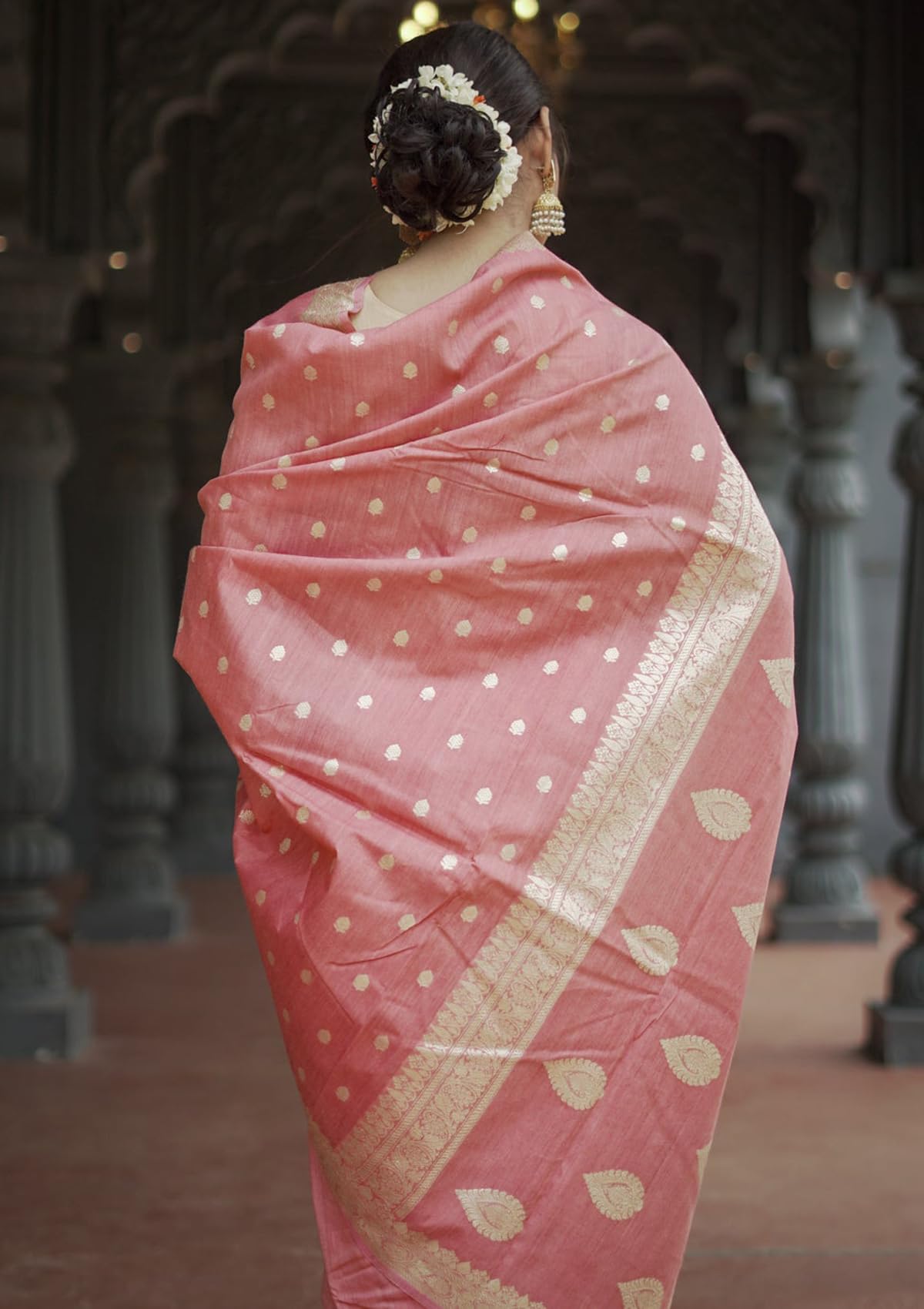 Sugathari Women's Peach Banarasi Kanchipuram Art Silk Saree for Women – Traditional Wedding & Party Saree with Blouse Piece – Ethnic Indian Silk Saree for Bridal, Festive & Gifting (UM-260-Peach) - Image 5