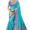 SGF11 Women's Organza Kanjivaram Pure Soft Silk Handloom Saree Pure Golden Zari With Blouse Piece (Light Blue)