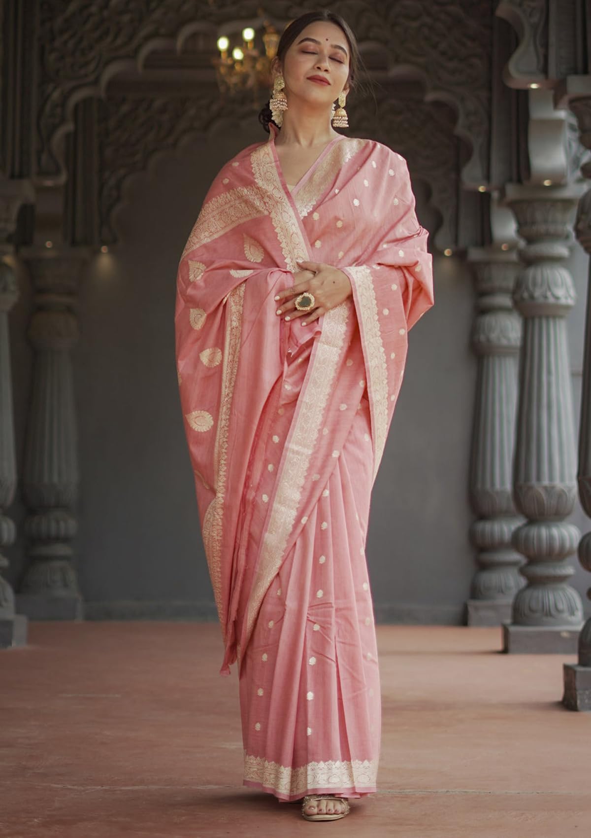 Sugathari Women's Peach Banarasi Kanchipuram Art Silk Saree for Women – Traditional Wedding & Party Saree with Blouse Piece – Ethnic Indian Silk Saree for Bridal, Festive & Gifting (UM-260-Peach) - Image 6