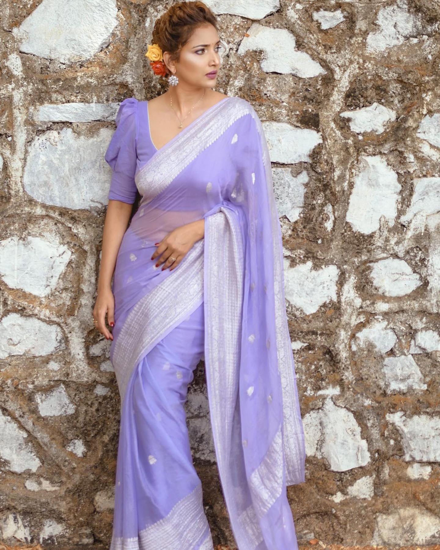 Sugathari Women's Lavander Banarasi Kanchipuram Art Silk Saree for Women – Traditional Wedding & Party Saree with Blouse Piece – Ethnic Indian Silk Saree for Bridal, Festive (RT-21-Lavander) - Image 4