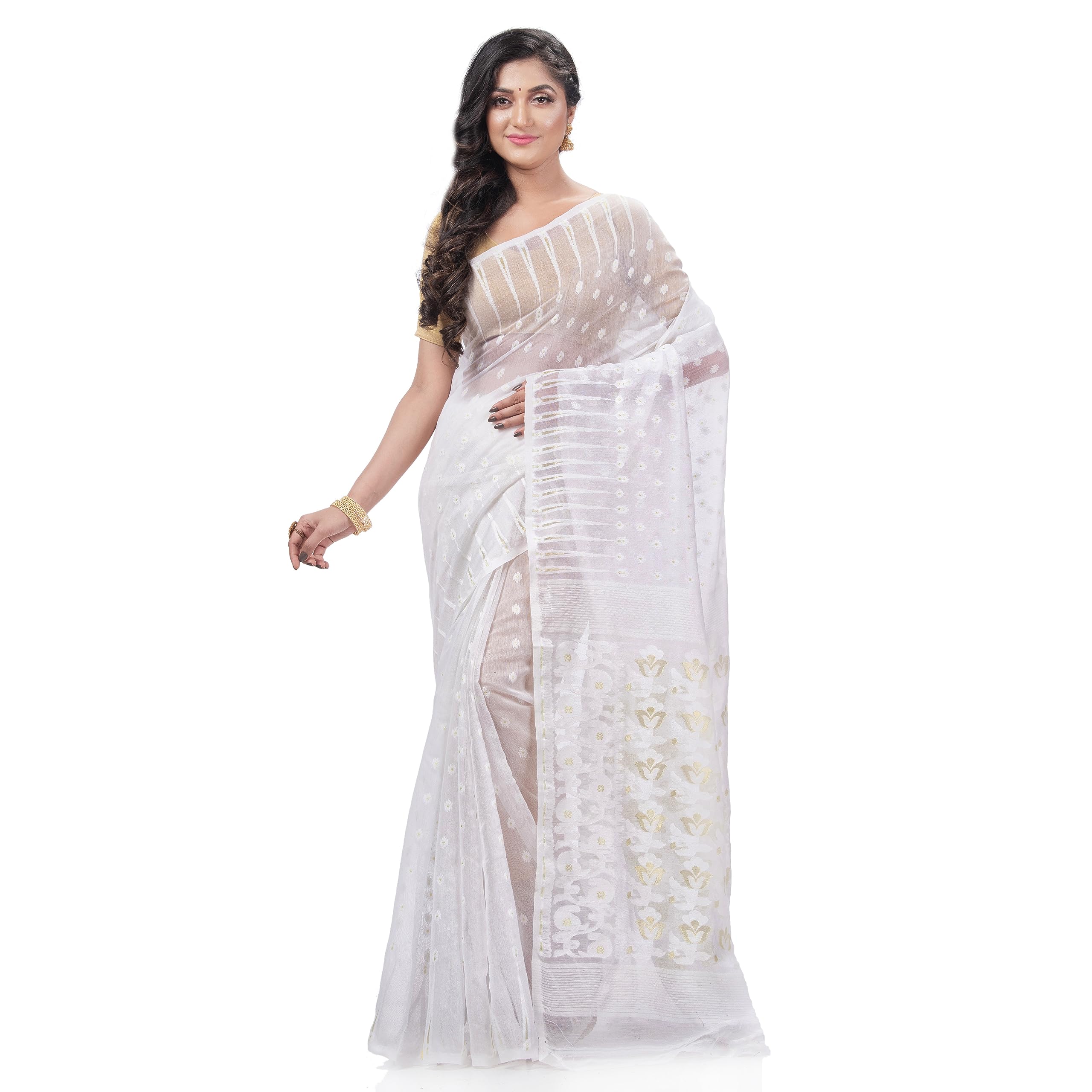 dB DESH BIDESH Women`s jamdani sarees for women cotton saree for woman handloom cotton sarees party, wear sari banarasi chiffon georgette silk saree Queen of Diamond designer jamdani cotton saree - Image 2