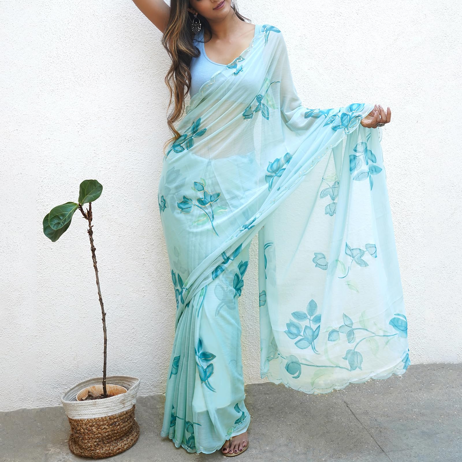 TEEJH Springtime Serenity Chiffon Saree - Image 7
