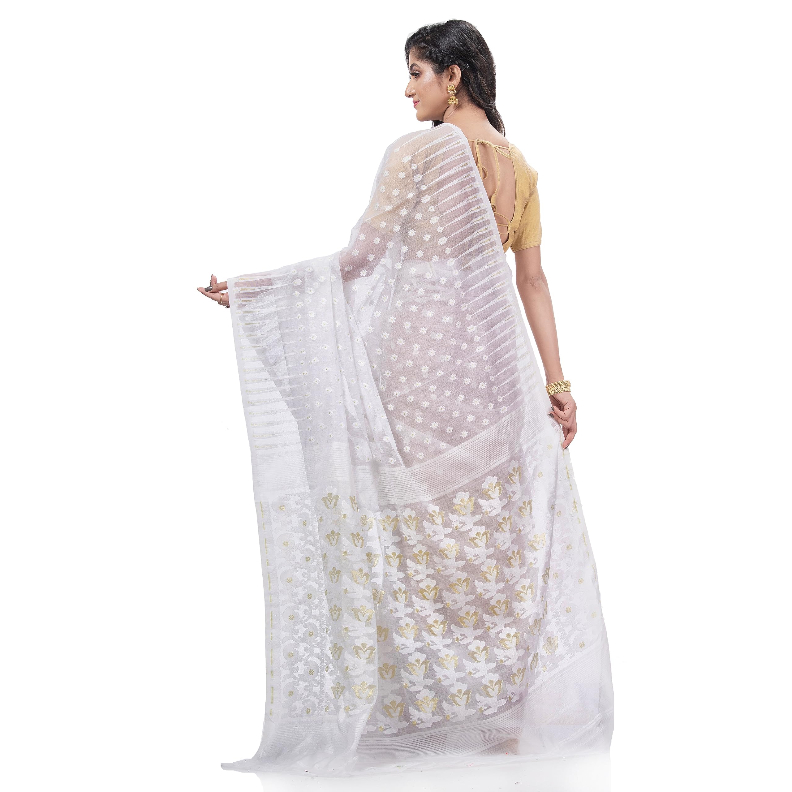 dB DESH BIDESH Women`s jamdani sarees for women cotton saree for woman handloom cotton sarees party, wear sari banarasi chiffon georgette silk saree Queen of Diamond designer jamdani cotton saree - Image 6