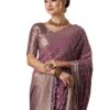 AKHILAM Women's Woven Design Georgette Kanjeevaram Saree With Unstiched Blouse Piece (Mauve_ARYA3001_FL)