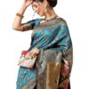 EthnicJunction Women's Paithani Silk Blend Woven Saree With Blouse Piece (Sky)
