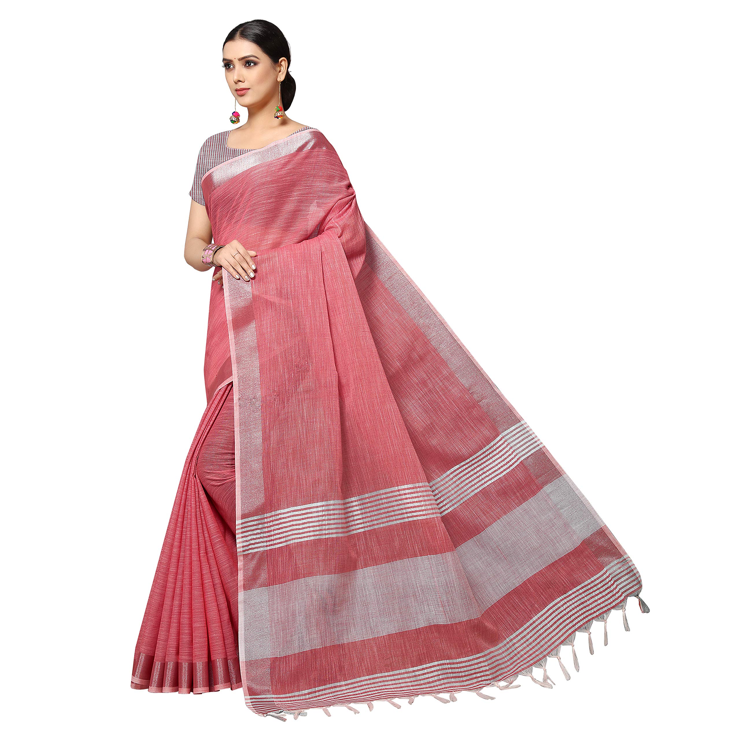 Rekha Maniyar Women's Jacquard Linen Saree With Unstitched Blouse Piece (DARKGAJARI) - Image 7
