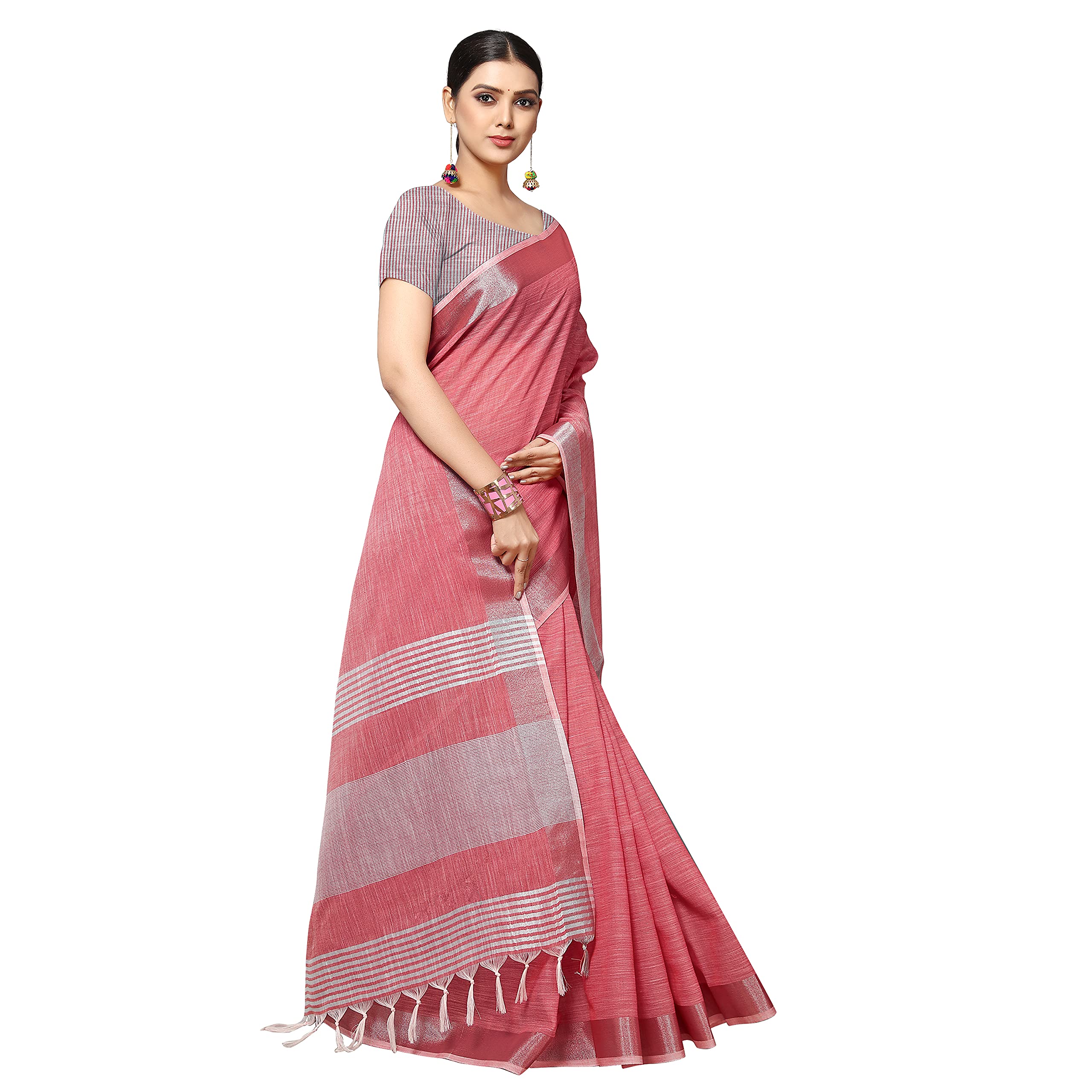 Rekha Maniyar Women's Jacquard Linen Saree With Unstitched Blouse Piece (DARKGAJARI) - Image 5