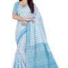 RANI SAAHIBA Women's Pure Cotton Printed Saree Without Blouse Piece (SKR5271_White-Blue)
