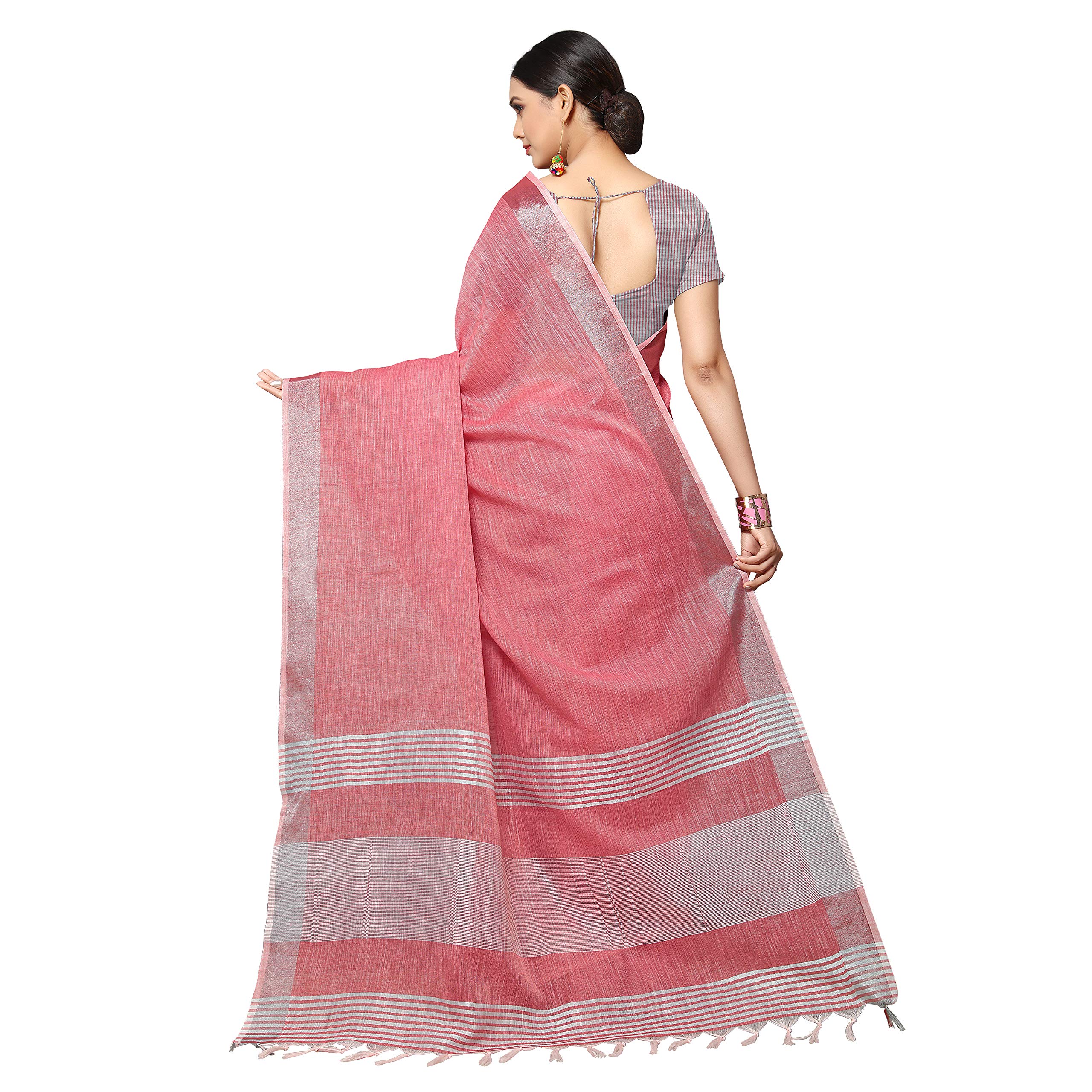 Rekha Maniyar Women's Jacquard Linen Saree With Unstitched Blouse Piece (DARKGAJARI) - Image 6